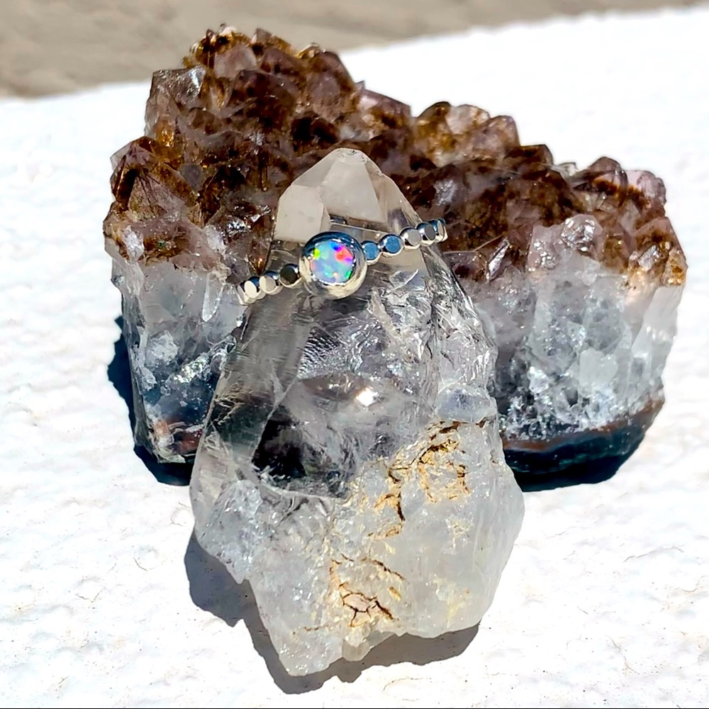 5mm Fire🔥Opal Beaded 925 Sterling Silver Ring